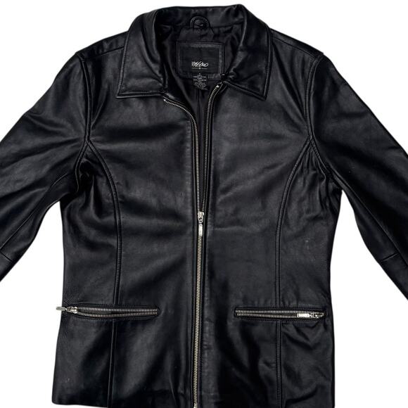 Mossimo Leather Jacket Womens Size S Zip Pockets Cuffs Lined Relaxed - Picture 5 of 8
